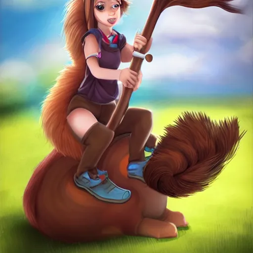 Prompt: girl riding a giant squirrel in the park, trending on artstation