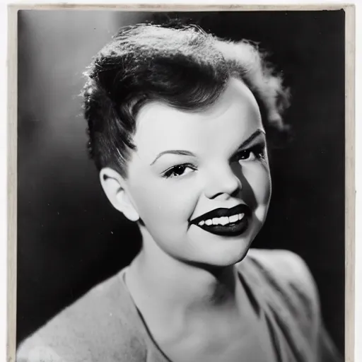 Image similar to photographic portrait of a hybrid of k. j. steinberg and judy garland aged 2 2, with a fringe, 8 k