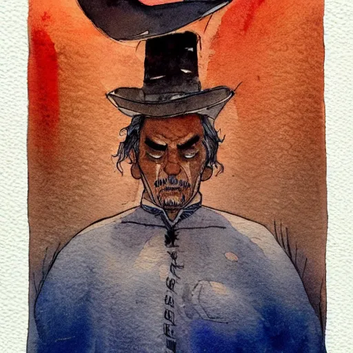Prompt: a 3 / 4 view watercolor ink painting of an man sits and upper him old mexican magician closes his eyes, in the style of jean giraud in the style of moebius trending on artstation deviantart pinterest detailed realistic hd 8 k high resolution