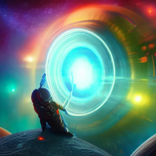 Image similar to glowing glorious 3D black hole in movie, intergalactic, space theme, galaxy colored, hyperdetailed, digital painting, trending on Artstation, cel-shading style, CG society, hyperdetailed, digital painting, hypermaximalist, golden ratio, volumetric, octane render, weta digital, micro details, 3d sculpture