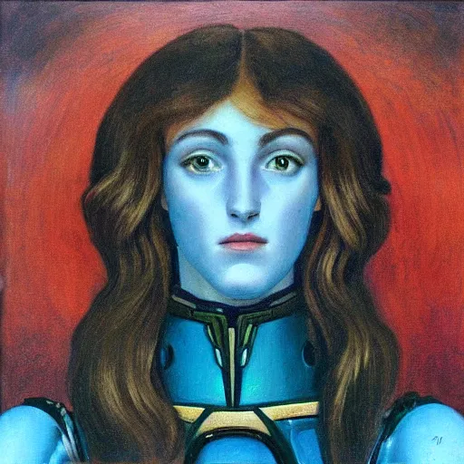 Image similar to “pre-Raphaelite painting of a voltron robot”