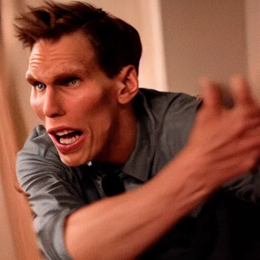 Image similar to Live Action Still of Jerma in Psycho, real life, hyperrealistic, ultra realistic, realistic, highly detailed, epic, HD quality, 8k resolution, body and headshot, film still