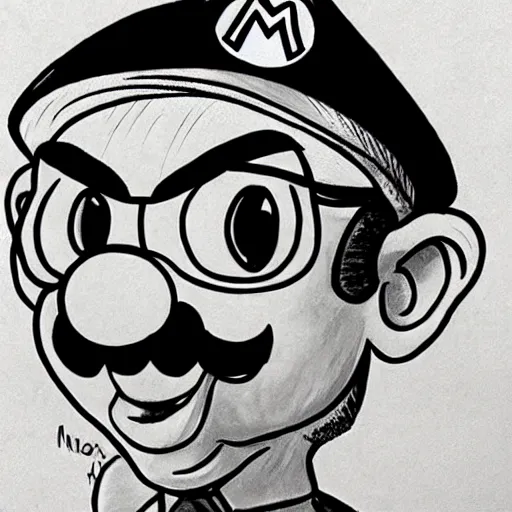 Image similar to mario caricature realism, in the style of steve bell!