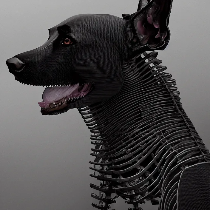 Image similar to belgian malinois, skeleton. intricate artwork. by Tooth Wu, wlop, beeple, dan mumford. octane render, trending on artstation, greg rutkowski, very coherent symmetrical artwork. cinematic, hyper realism, high detail, octane render, 8k, iridescent accents, deep blacks