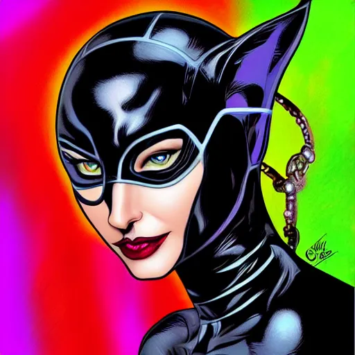 Image similar to the catwoman dc, hyper detailed masterpiece, digital art painting, surrealisme aesthetic,