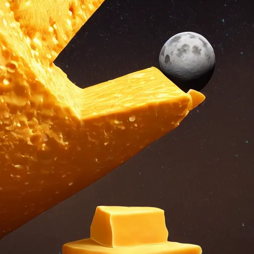 Prompt: the moon made of cheese, an ambient occlusion render by james paick, featured on polycount, space art, made of cheese, behance hd, uhd image