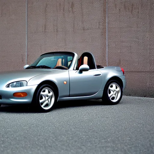 Image similar to a silver 1 9 9 9 miata. 3 5 mm 8 k