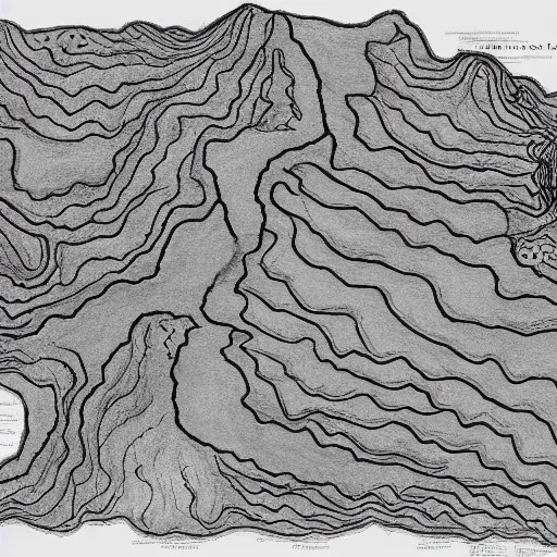 Image similar to topographical map of a fantasy world, drawing, monsters