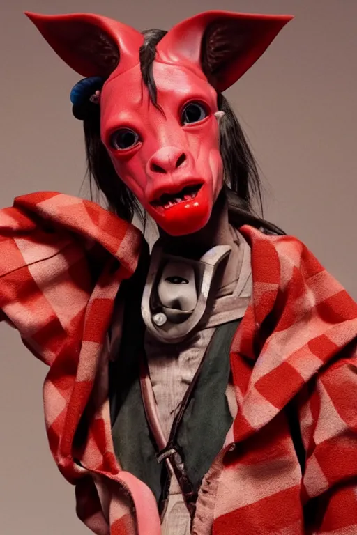 Image similar to comme des garcons campaign featuring jar jar binks as a female cowgirl, long eyeslashes, huge juicy lips, big seductive eyes, unprocessed colors, # nofilter, realistic vfx simulation