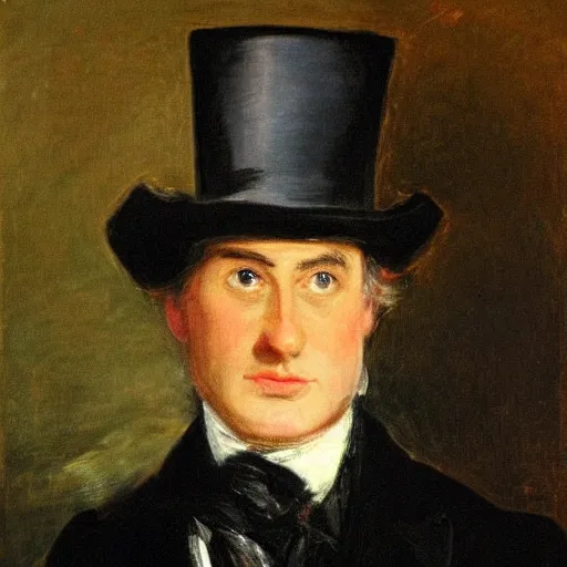 Prompt: Portrait, Malcolm Turnbull!! the Australian prime minister!!!, an uncanny likeness of Malcolm Turnbull!! wearing a top hat, by John Constable