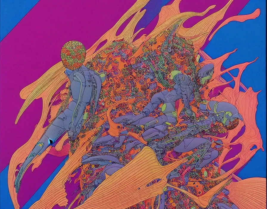 Image similar to ( ( ( ( the end ) ) ) ) by mœbius!!!!!!!!!!!!!!!!!!!!!!!!!!!, overdetailed art, colorful, artistic record jacket design