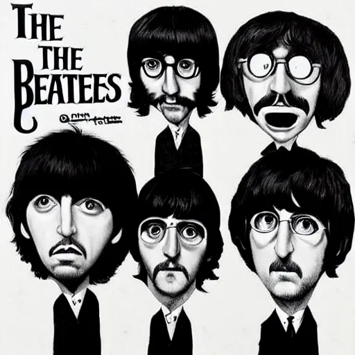 Image similar to the beatles drawn by tim burton