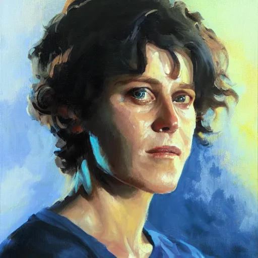 Prompt: ellen ripley, close - up by gregory manchess, 8 k