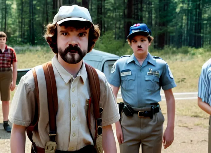 Image similar to film still of jim hopper as mike wheeler in stranger things, 8 k