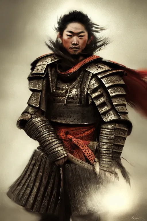 Image similar to samurai warrior, close - up portrait, fierce, intricate, elegant, volumetric lighting, scenery, digital painting, highly detailed, artstation, sharp focus, illustration, concept art, ruan jia, steve mccurry