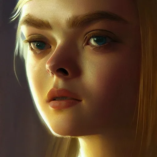 Prompt: ultra realistic portrait painting of elle fanning in halo 2, art by frank frazetta, 4 k, ultra realistic, highly detailed, epic lighting