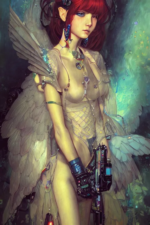 Image similar to portrait of beautiful young golbin fairy, cyberpunk, Warhammer, highly detailed, artstation, illustration, art by Gustav Klimt and Range Murata and Ilya Kuvshinov and Sakimichan