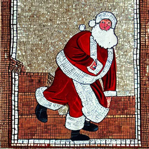 Image similar to santa claus doing a kickflip, byzantine mosaic,