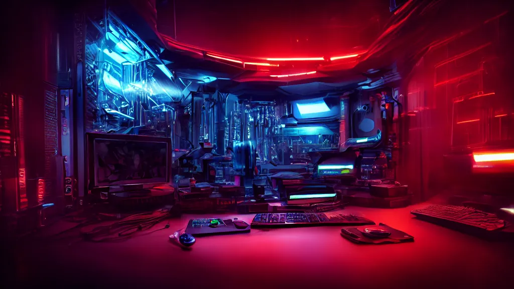 a cyberpunk overpowered computer. Overpower,, Stable Diffusion