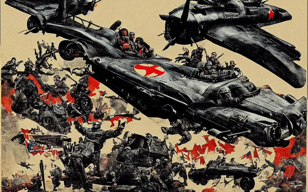 Image similar to batmobile in the style of norman rockwell, world war 2, wwii, propaganda poster, sci - fi illustrations, highly detailed, award - winning, patriotic, soviet, ussr, dark, gritty, ink