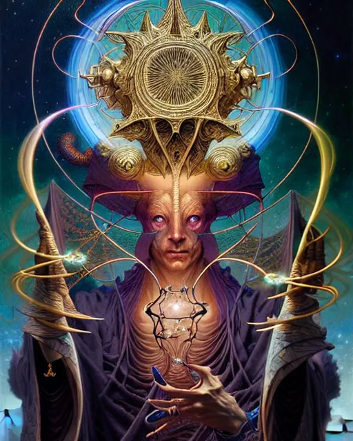 Image similar to the wise man tarot card, fantasy character portrait made of fractals, ultra realistic, wide angle, intricate details, the fifth element artifacts, highly detailed by peter mohrbacher, hajime sorayama, wayne barlowe, boris vallejo, aaron horkey, gaston bussiere, craig mullins