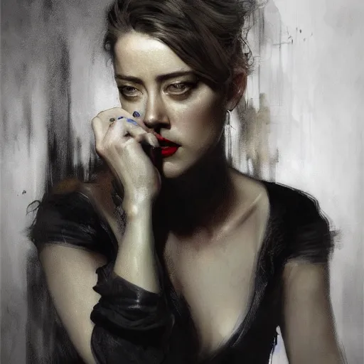 Prompt: hyperrealistic portrait of a woman as amber heard drinking wine in hell noir by jeremy mann and alphonse mucha, fantasy art, photo realistic, dynamic lighting, artstation, poster, volumetric lighting, very detailed faces, 4 k, award winning