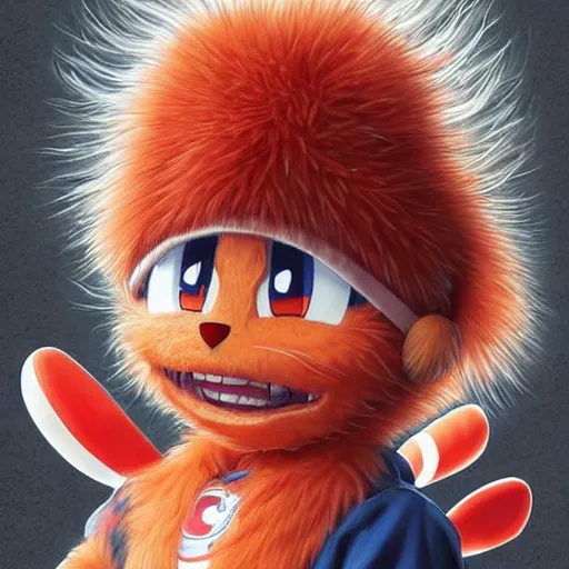 Image similar to anime Portrait of Youppi the Habs Montreal Canadiens Mascot as a very cute powerful and friendly pokemon, highly detailed anime, high evolution, 1990s, legendary, smooth, sharp focus, dynamic lighting, intricate, trending on ArtStation, illustration pokemon, art by WLOP