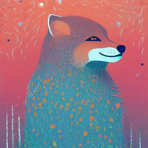 Image similar to little curious fox on the prowl oil painting victo ngai