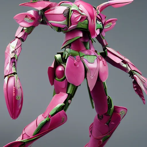 Image similar to futuristic nymphaea themed mecha waterlily upper body, sepals forming helmet, highly detailed, nymphaea, 8 k hd resolution, barbatos gundam with floral inlay, bandai box art, star wars, makoto kobayashi, frank gehry, raymond swanland