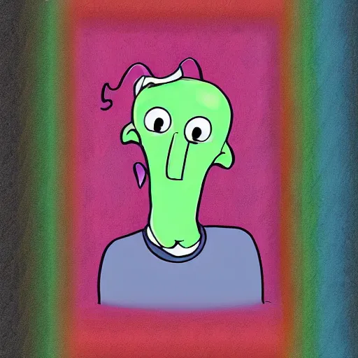 Prompt: handsome squidward, male portrait, colorful, cartoon style