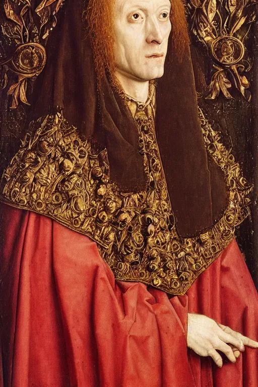 Image similar to portrait of albedo from overlord, oil painting by jan van eyck, northern renaissance art, oil on canvas, wet - on - wet technique, realistic, expressive emotions, intricate textures, illusionistic detail