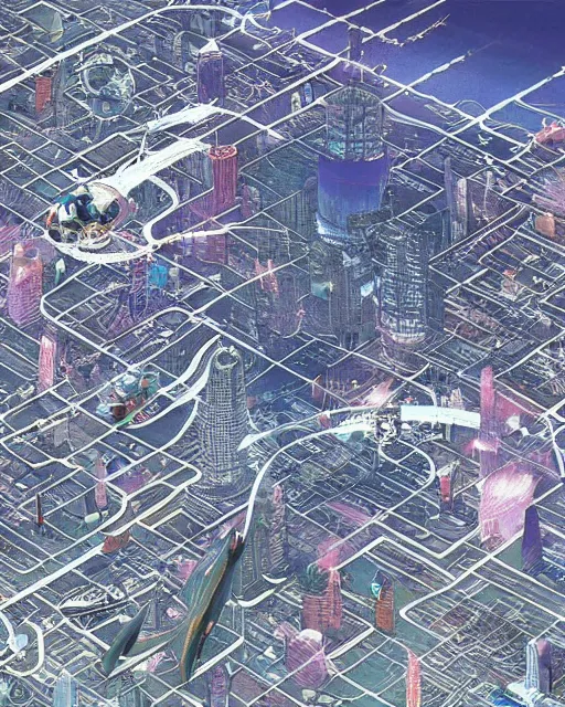 Image similar to a map for a sci - fi city, aerial view, art by makoto shinkai and alan bean, yukito kishiro