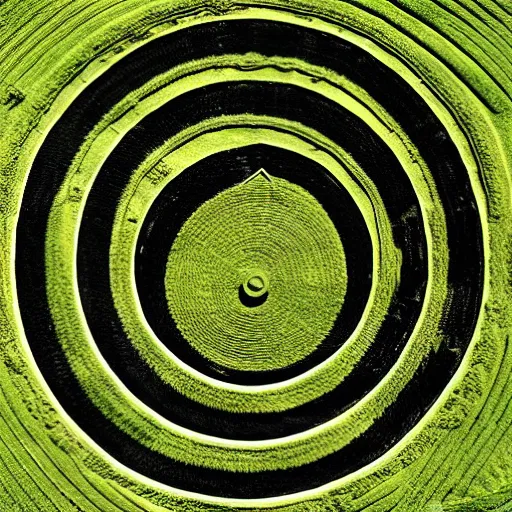 Prompt: aeriel view photography of crop circle forming the shape of a wine bottle drawn in the crop