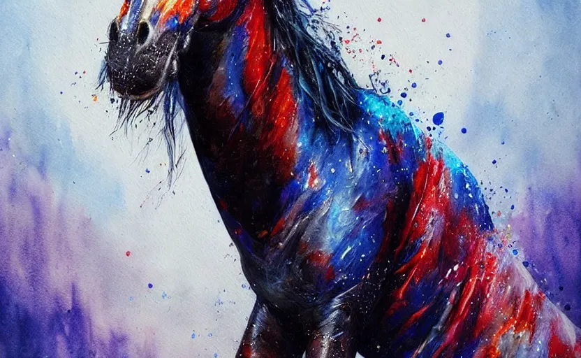 Image similar to a painting of pepsihorse trending on artstation in the style of greg rutkowski, 3 d, watercolor, beautiful, horse, pepsi, fluid