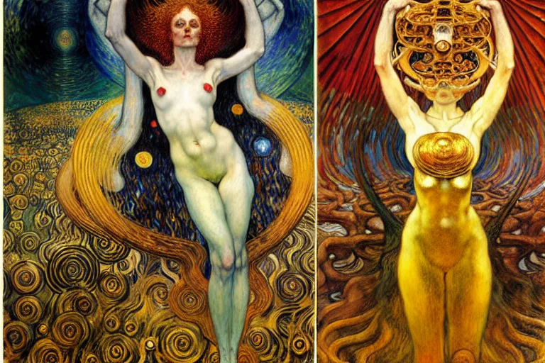 Image similar to Divine Chaos Engine by Karol Bak, Jean Delville, William Blake, Gustav Klimt, and Vincent Van Gogh, symbolist, visionary