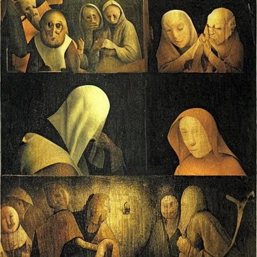 Prompt: emotional faces in dynamic lighting by hieronymus bosch