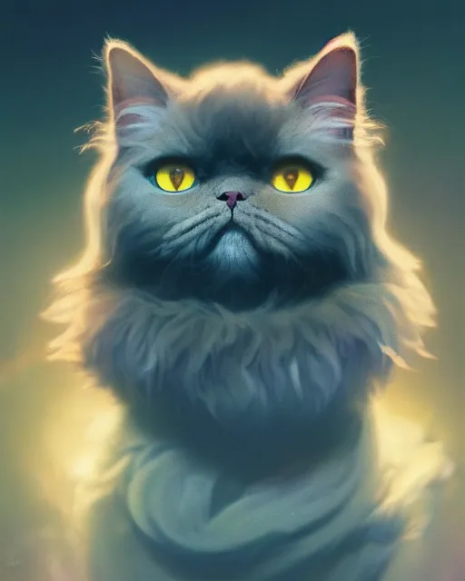 Prompt: highly detailed surreal vfx portrait of a persian cat, stephen bliss, unreal engine, greg rutkowski, loish, rhads, beeple, makoto shinkai and lois van baarle, ilya kuvshinov, rossdraws, tom bagshaw, alphonse mucha, global illumination, detailed and intricate environment