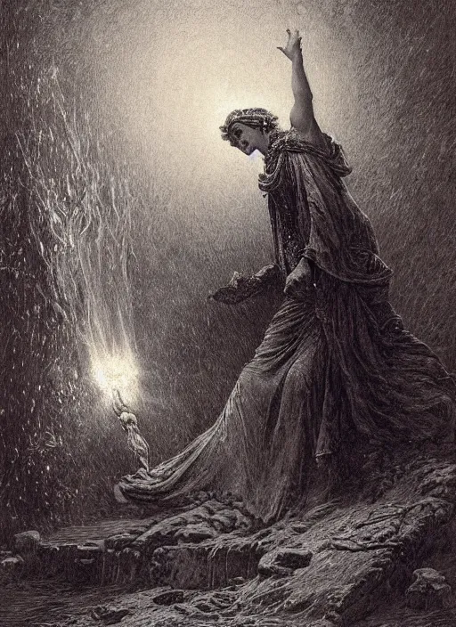 Image similar to a mage casting a frost spell by frederick morgan and gustave dore and delphin enjolras