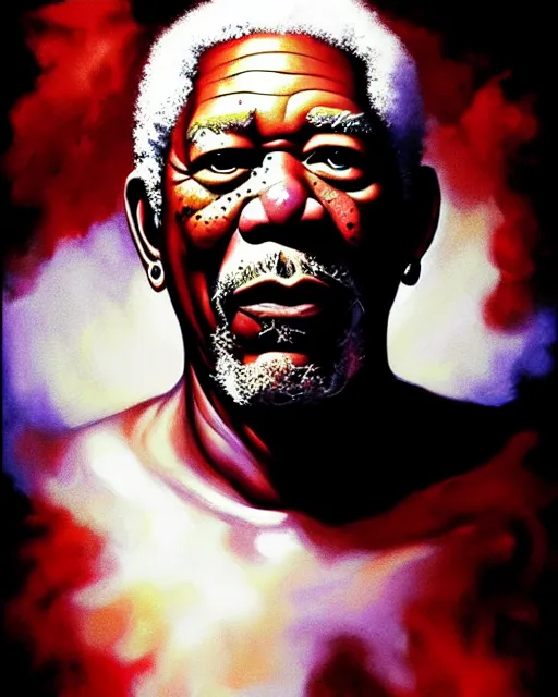 Image similar to morgan freeman as god of hell | | realistic shaded, fine details, realistic shaded lighting painting by greg rutkowski, diego gisbert llorens, magali villeneuve, artgerm, jeremy lipkin, michael garmash, rob rey