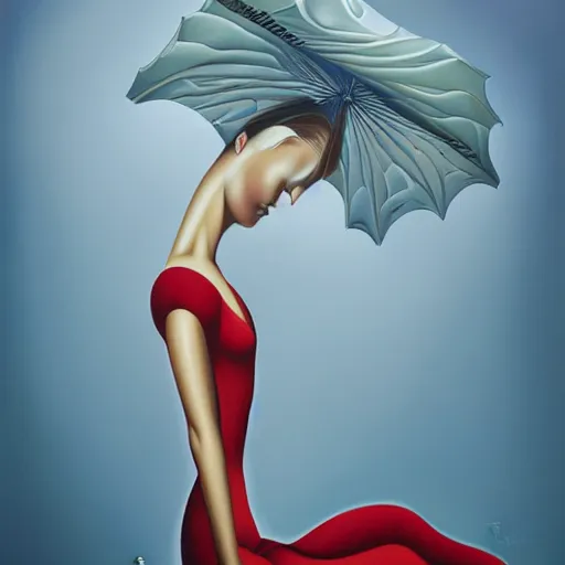 Image similar to a painting of a woman, an ultrafine detailed painting by rafal olbinski, behance contest winner, pop surrealism, detailed painting, skeuomorphic, airbrush art