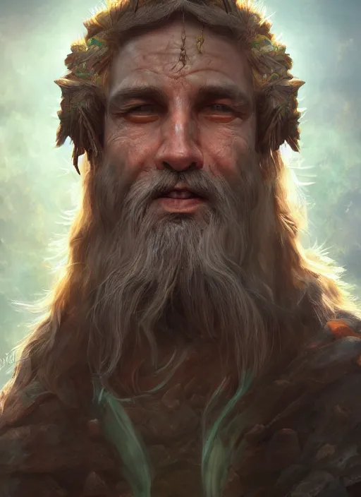 Image similar to A fantasy comic book style portrait painting of a male Druid elder, unreal 5, DAZ, hyperrealistic, octane render, cosplay, RPG portrait, dynamic lighting