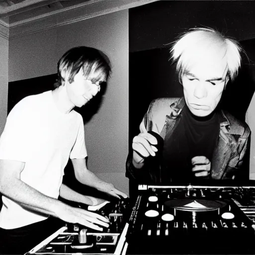 Image similar to andy warhol on the dj decks