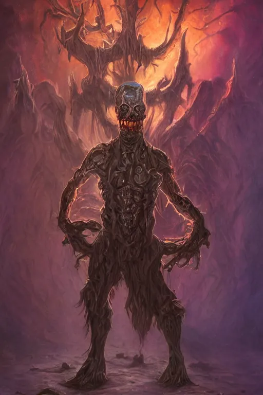 Image similar to a full body high detail fantasy portrait oil painting illustration of the torment nexus, a box of death and evil, glowing internally by justin sweet with face and body clearly visible, insane, realistic proportions, d & d, rpg, forgotten realms, artstation trending, high quality, sombre mood, artstation trending, muted colours, entire person visible!