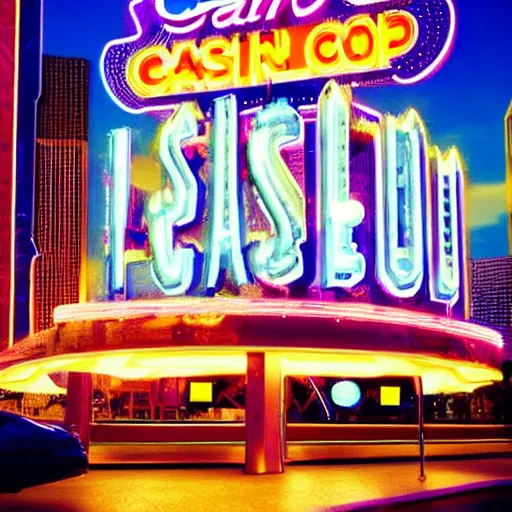 Image similar to futuristic casino, crisp, artistic, artstation, luxury, las vegas, beautiful, large, neon
