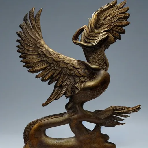 Prompt: phoenix statue made in tang dynasty