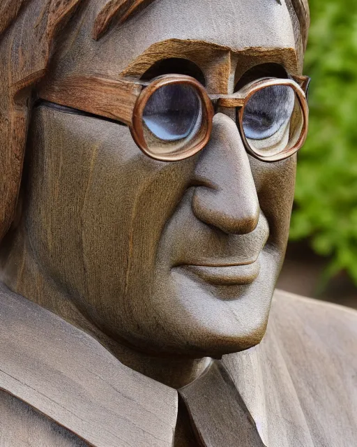 Prompt: wooden carving statue of john lennon, product picture, ebay listing thumbnail