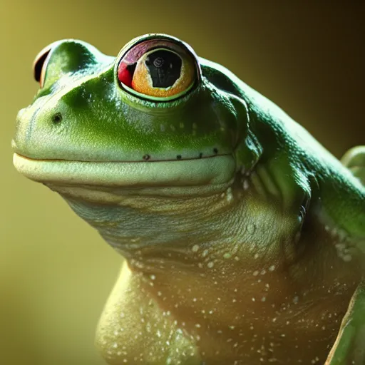 Image similar to hyperrealistic mixed media image of a ( frog ) whose head resembles alex jones, stunning 3 d render inspired art by greg rutkowski and xiang duan and thomas eakes, perfect symmetry, flesh texture, realistic, highly detailed attributes and atmosphere, dim volumetric cinematic lighting, 8 k octane detailed render, post - processing, masterpiece,