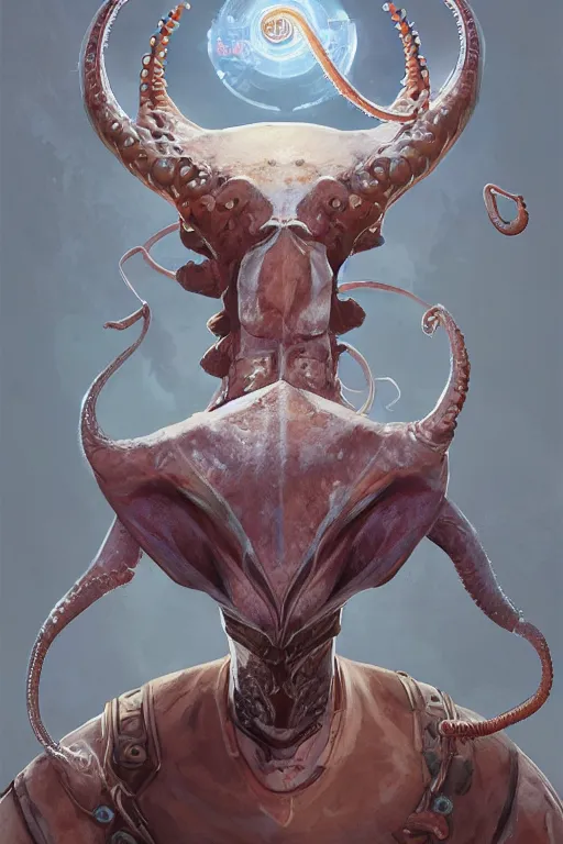 Image similar to portrait of the Plectronoceras cephalopod wizard wearing the epic artifact headgear by artgerm and Craig Mullins, James Jean, Andrey Ryabovichev, Mark Simonetti and Peter Morbacher 16k