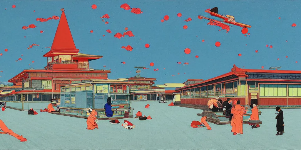 Image similar to electric cats that fly over ice, a lot of tv screens around, shrimps are all over the ground, acid and dreaming psychedelic hallucinations, by kawase hasui, moebius and edward hopper, colorful flat surreal design, hd, 8 k, artstation