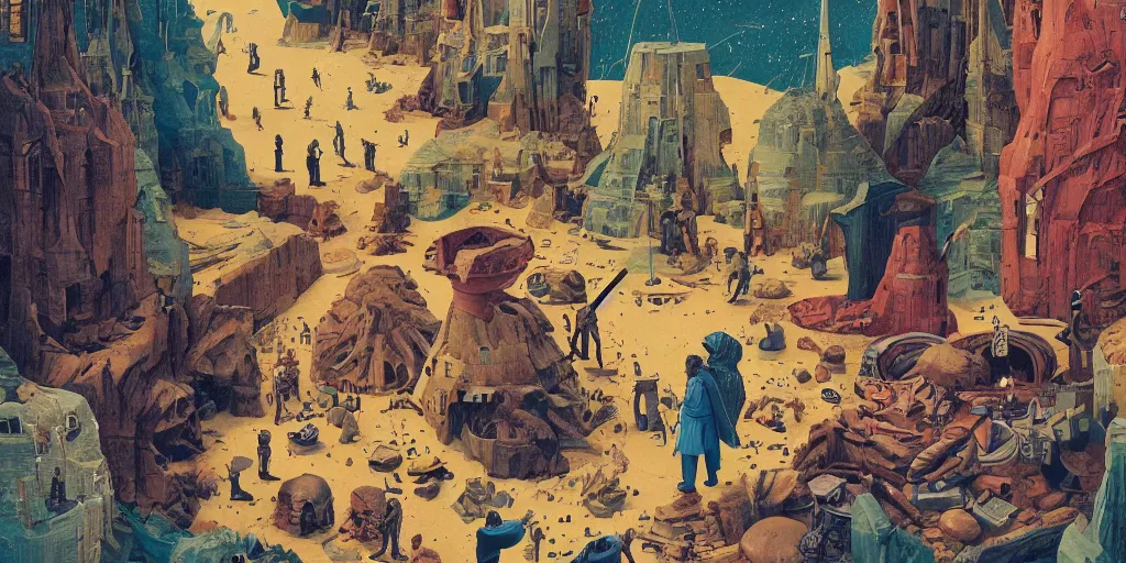 Image similar to a colorful scene from Star Wars, detailed illustration, character design, intricate, by Wes Anderson, hieronymus bosch and Moebius